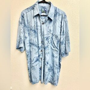 HAWAIIAN MOON Men’s Medium Casual Button Down Blue Floral 100% Rayon EUC